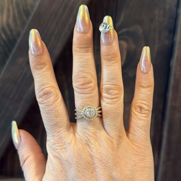 Elegant 14K Gold Plated Diamond Princess Ring - Picture 3 of 7